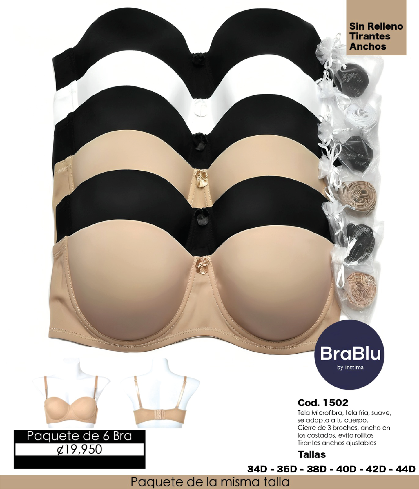 Paquete de 6 Bra Código 1502