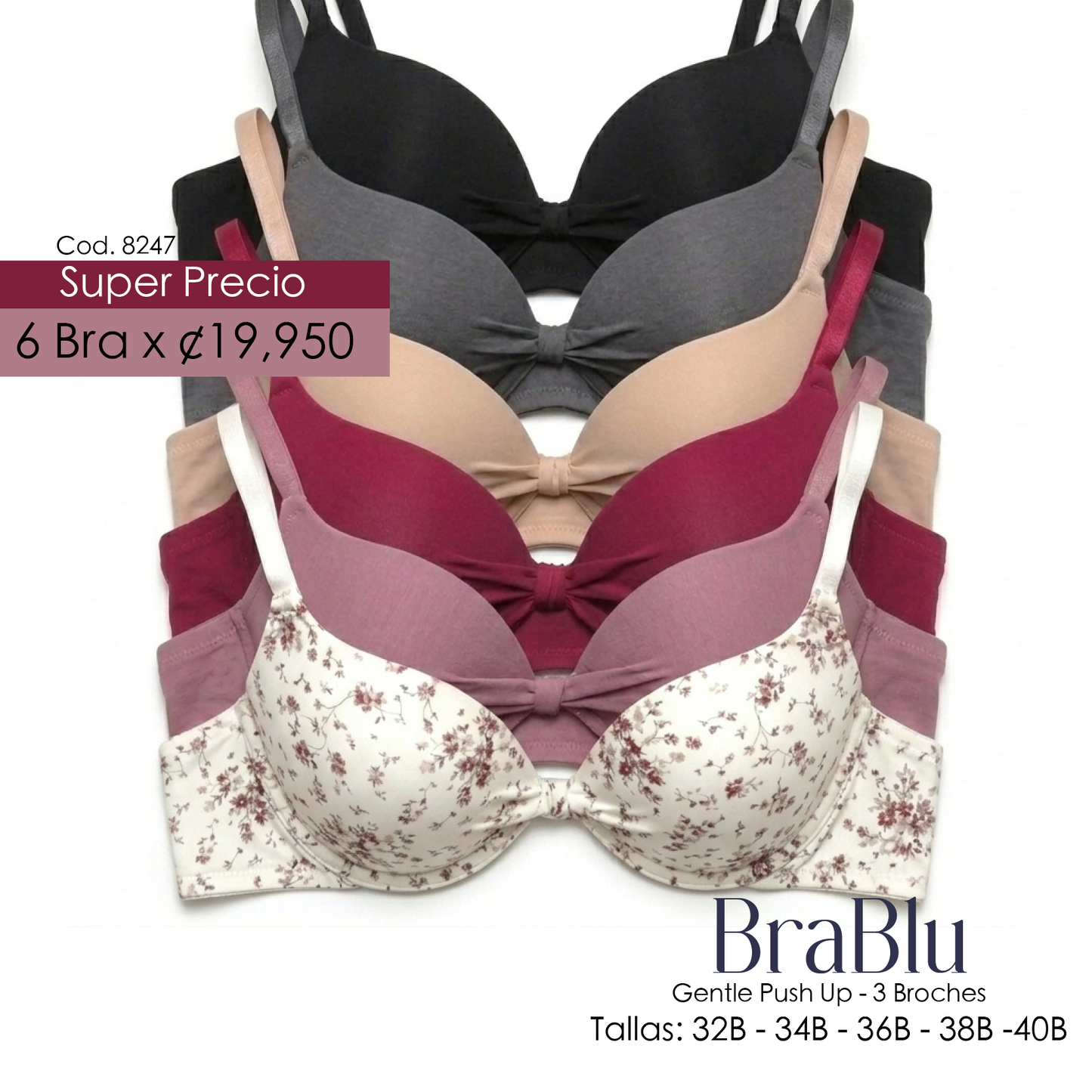 Paquete de 6 Bra Código 8247