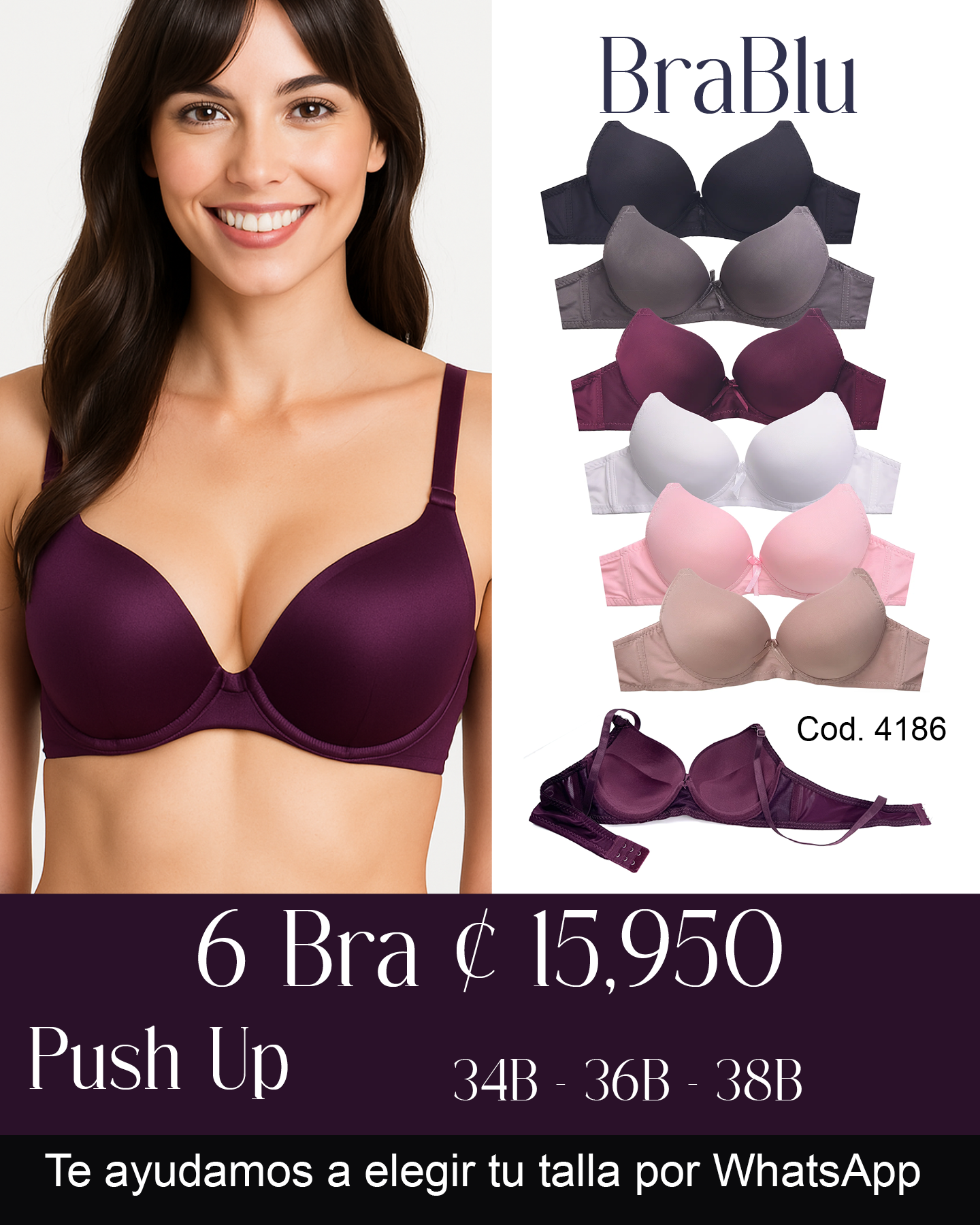 Paquete de 6 Bra Código 4186