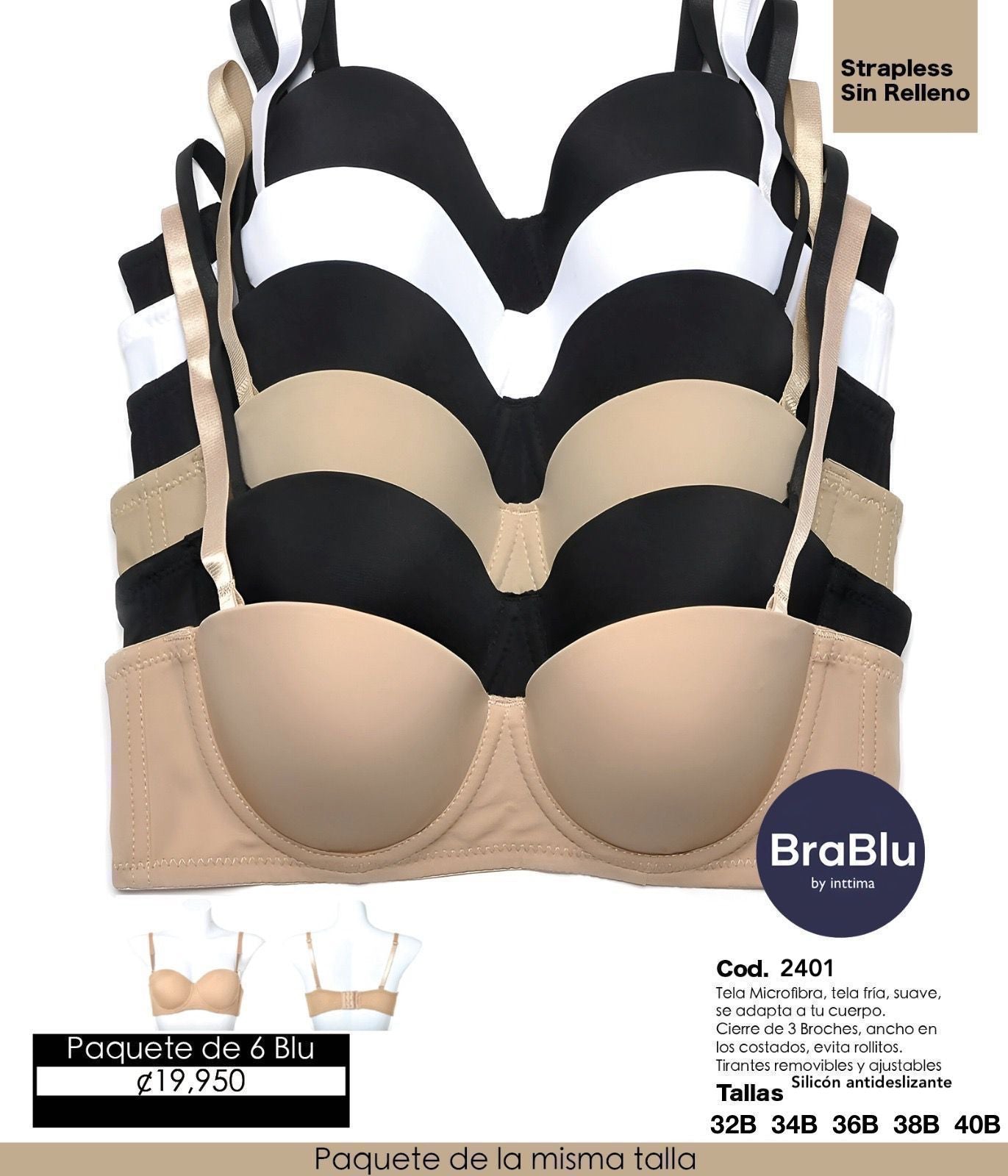 Paquete de 6 Bra Código  2401