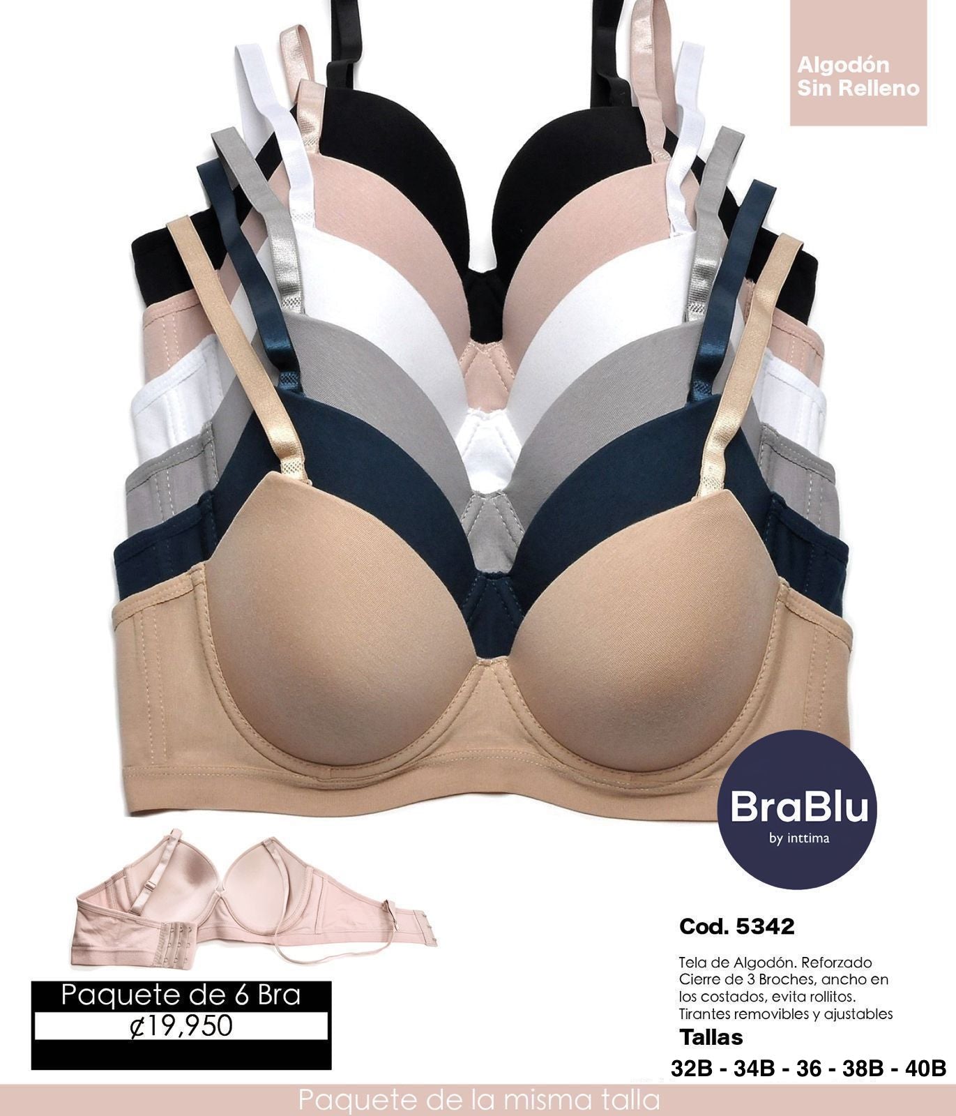 Paquete de 6 Bra Código 5342 Algodón