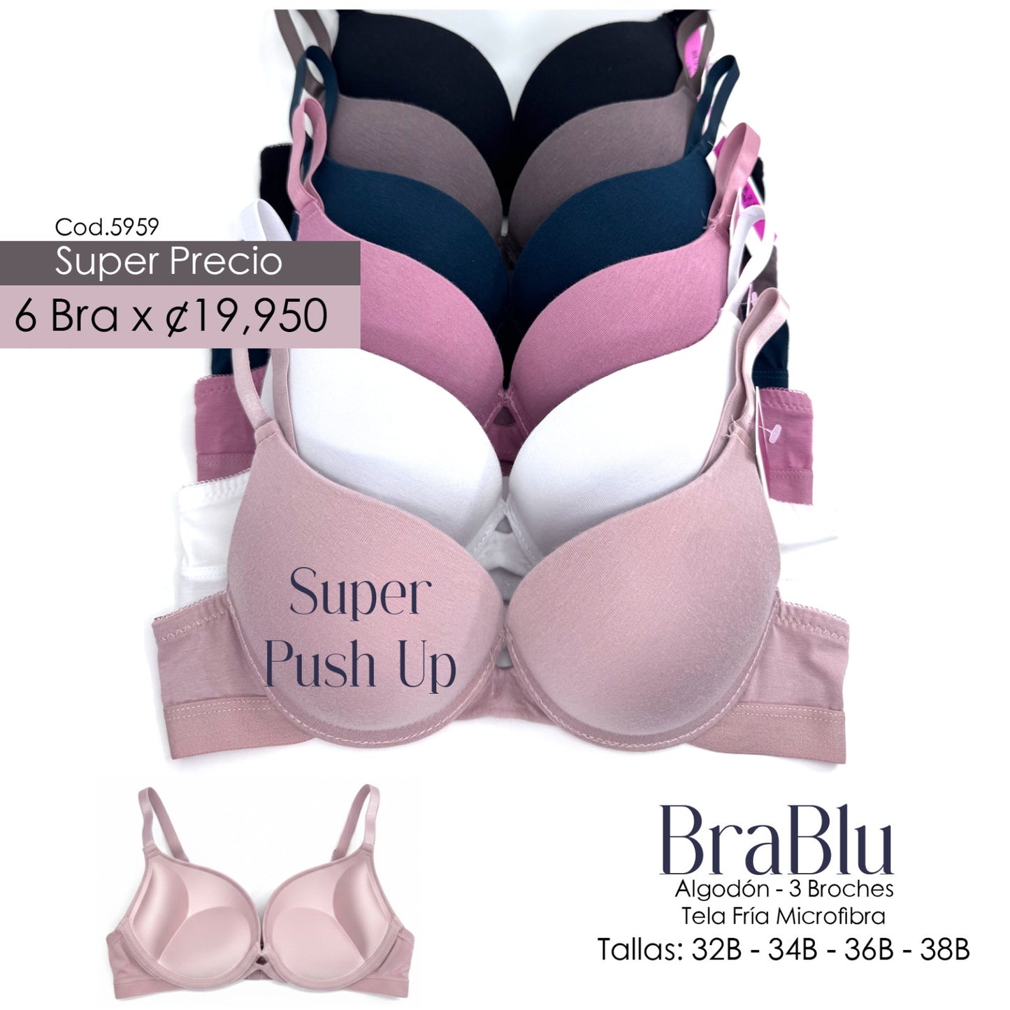 Paquete de 6 Bra Código  5959 SUPER Push Up