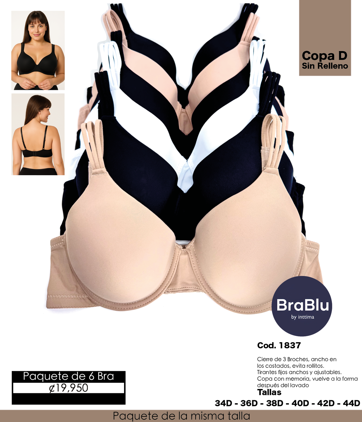 Paquete de 6 Bra Código 1837