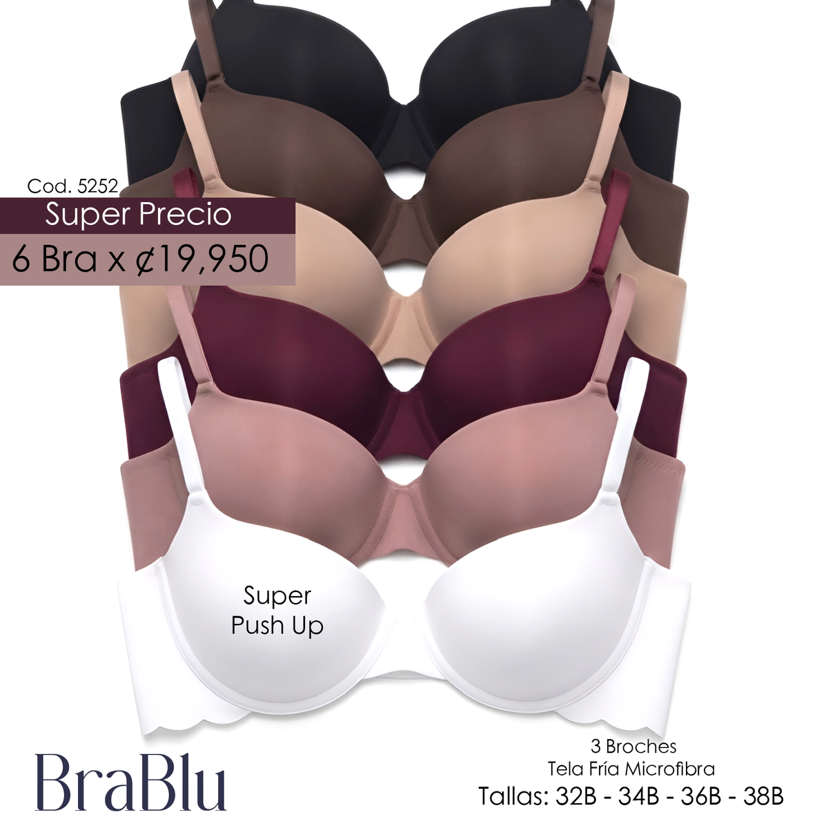 Paquete de 6 Bra Código 5252