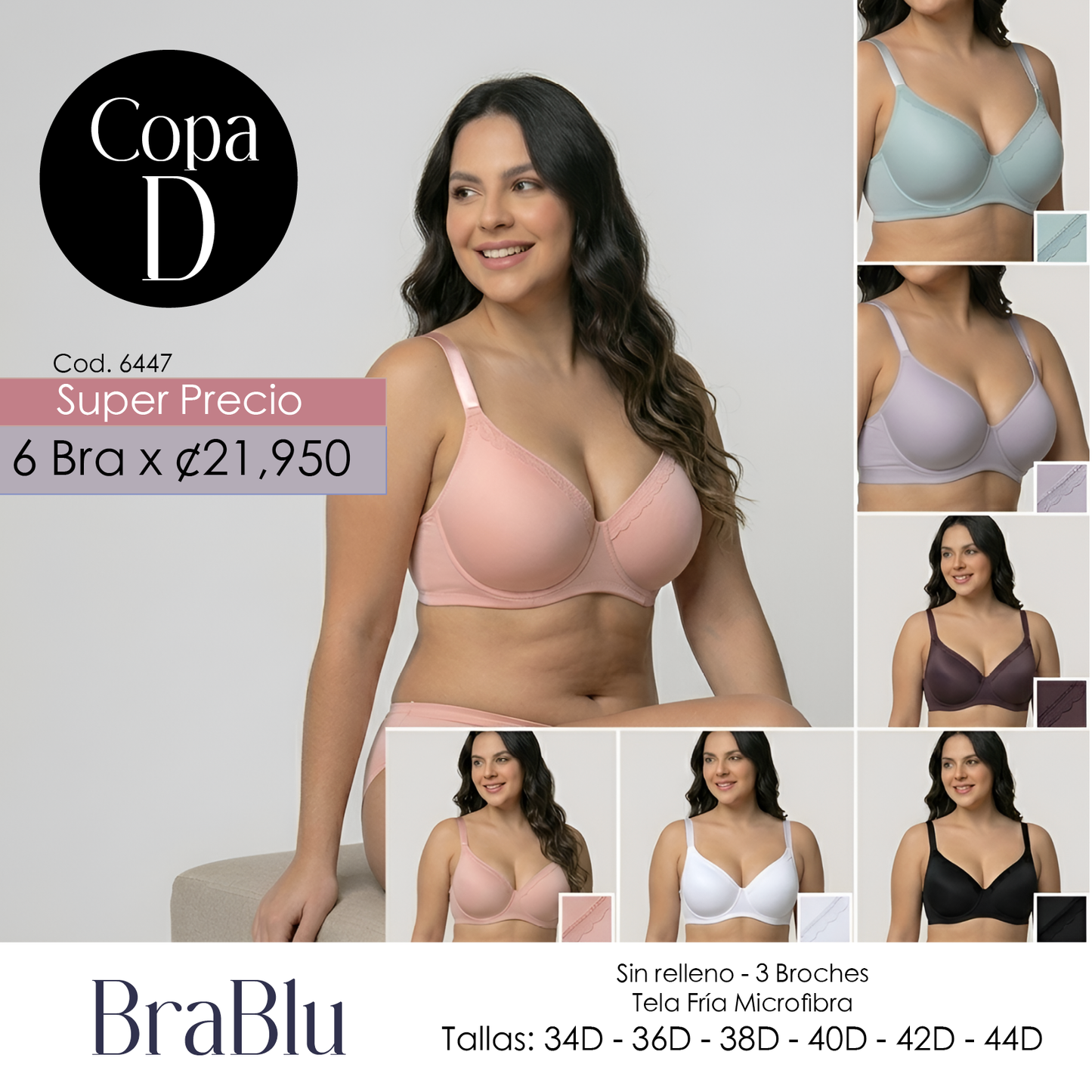Paquete de 6 Bra Código  6447