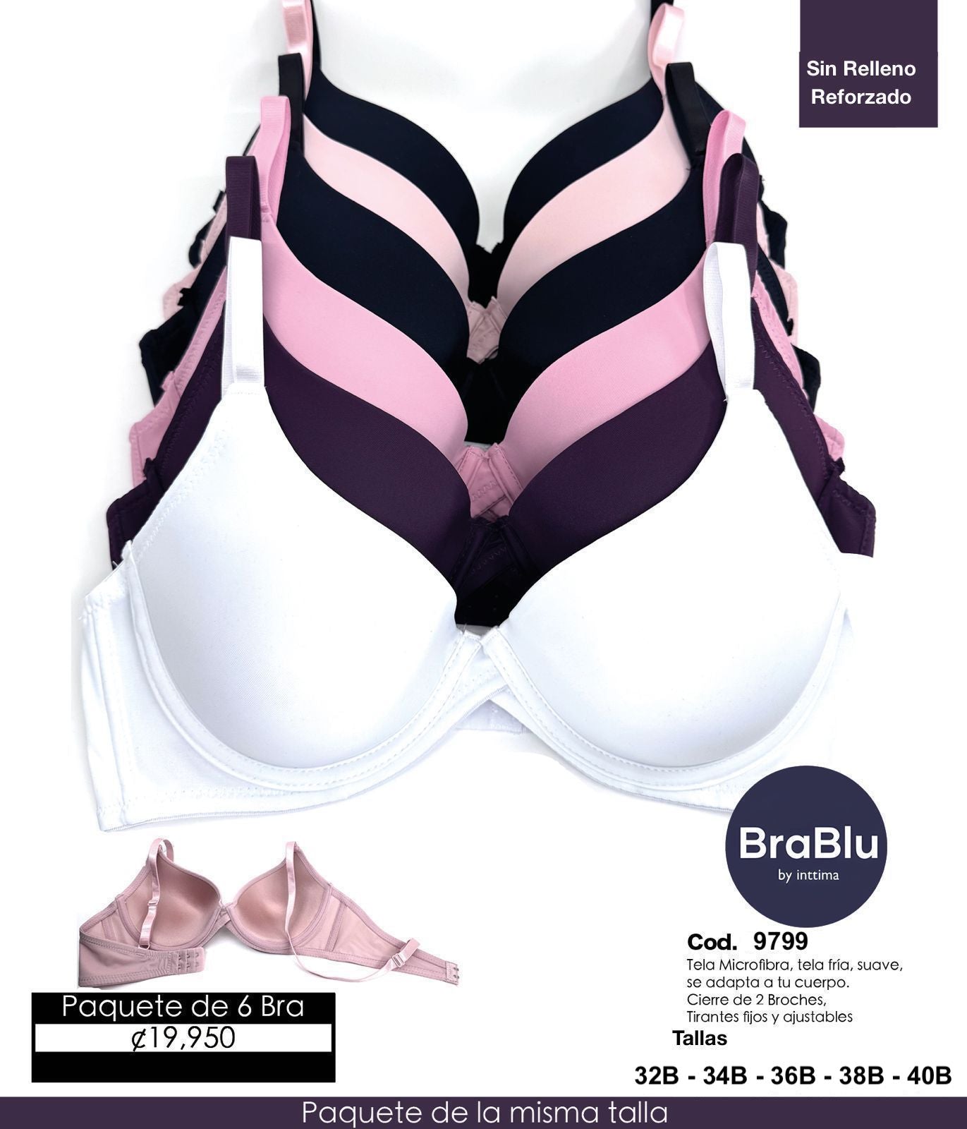 Paquete de 6 Bra Código  7379 Sin Relleno