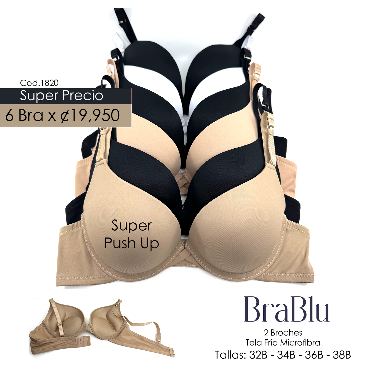 Paquete de 6 Bra Código  1820 SUPER Push Up