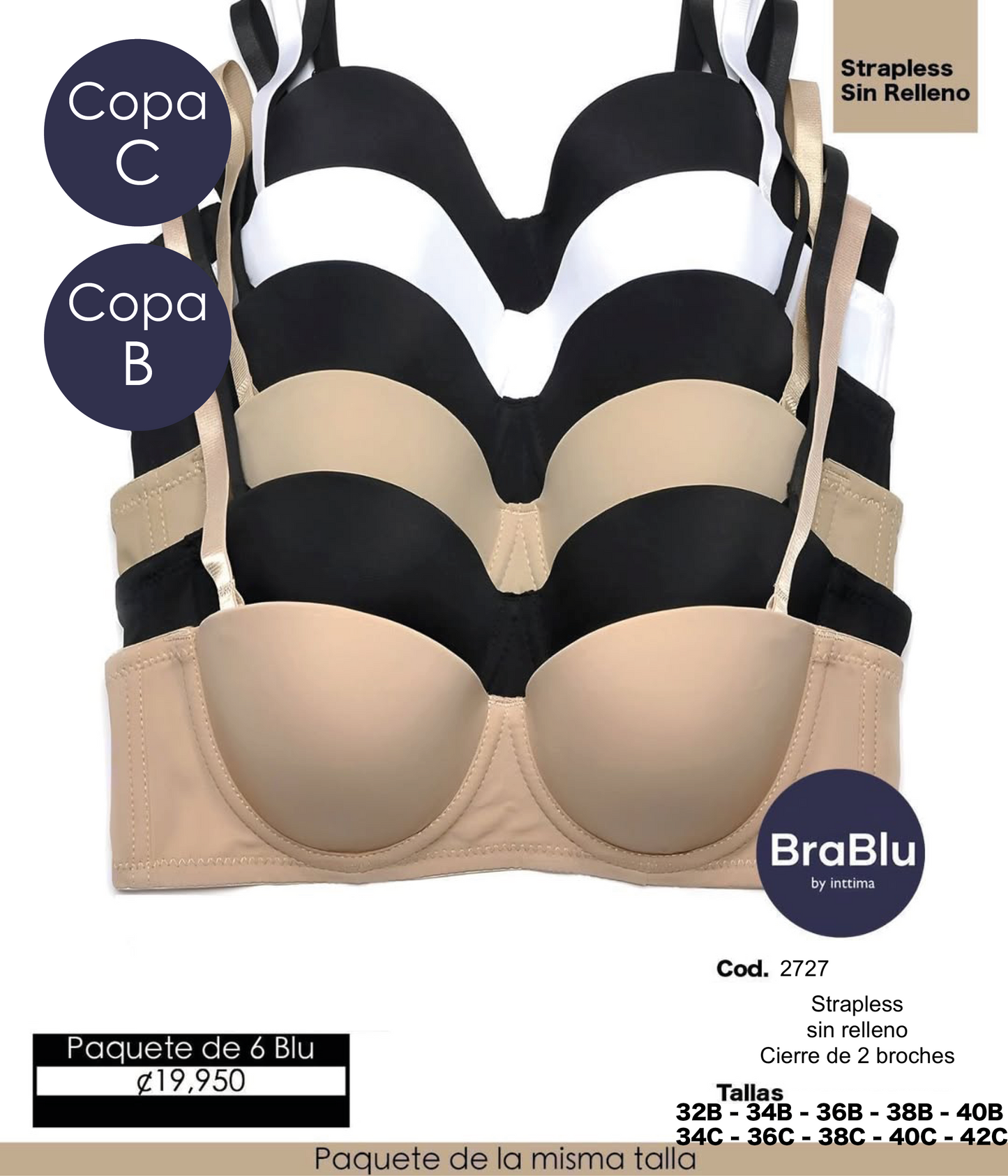 Paquete de 6 Bra Código  2727