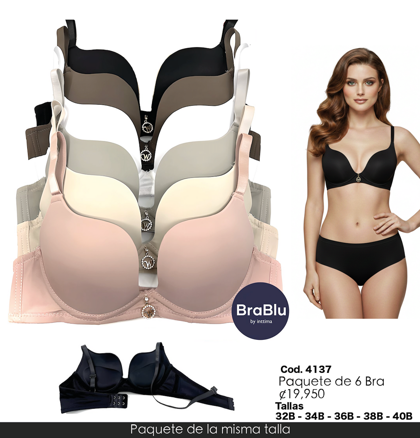 Paquete de 6 Bra Código 4137 Gentle push up Escote profundo