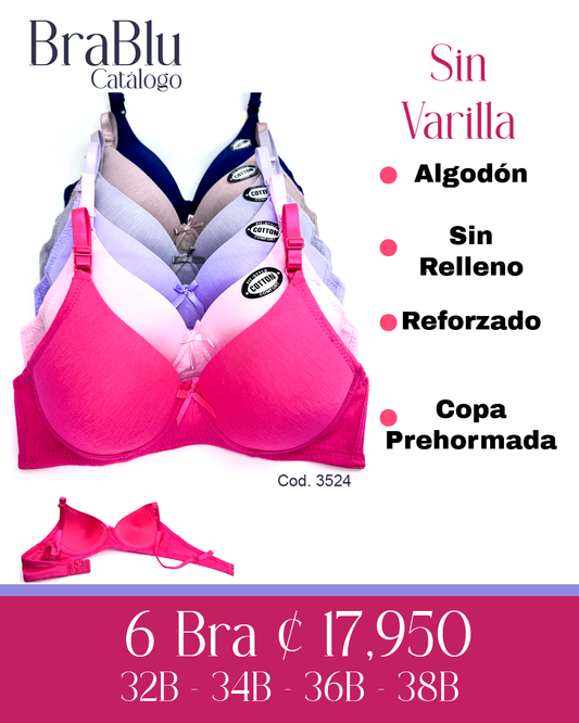 Paquete de 6 Bra Código 3524 - algodon.